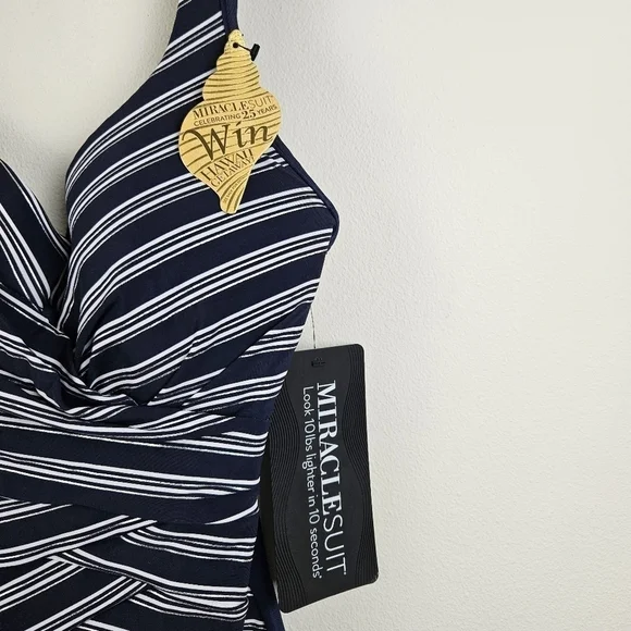 Miraclesuit Blue and White One Piece Swimwear with Nautical Stripes - Picture 6 of 10